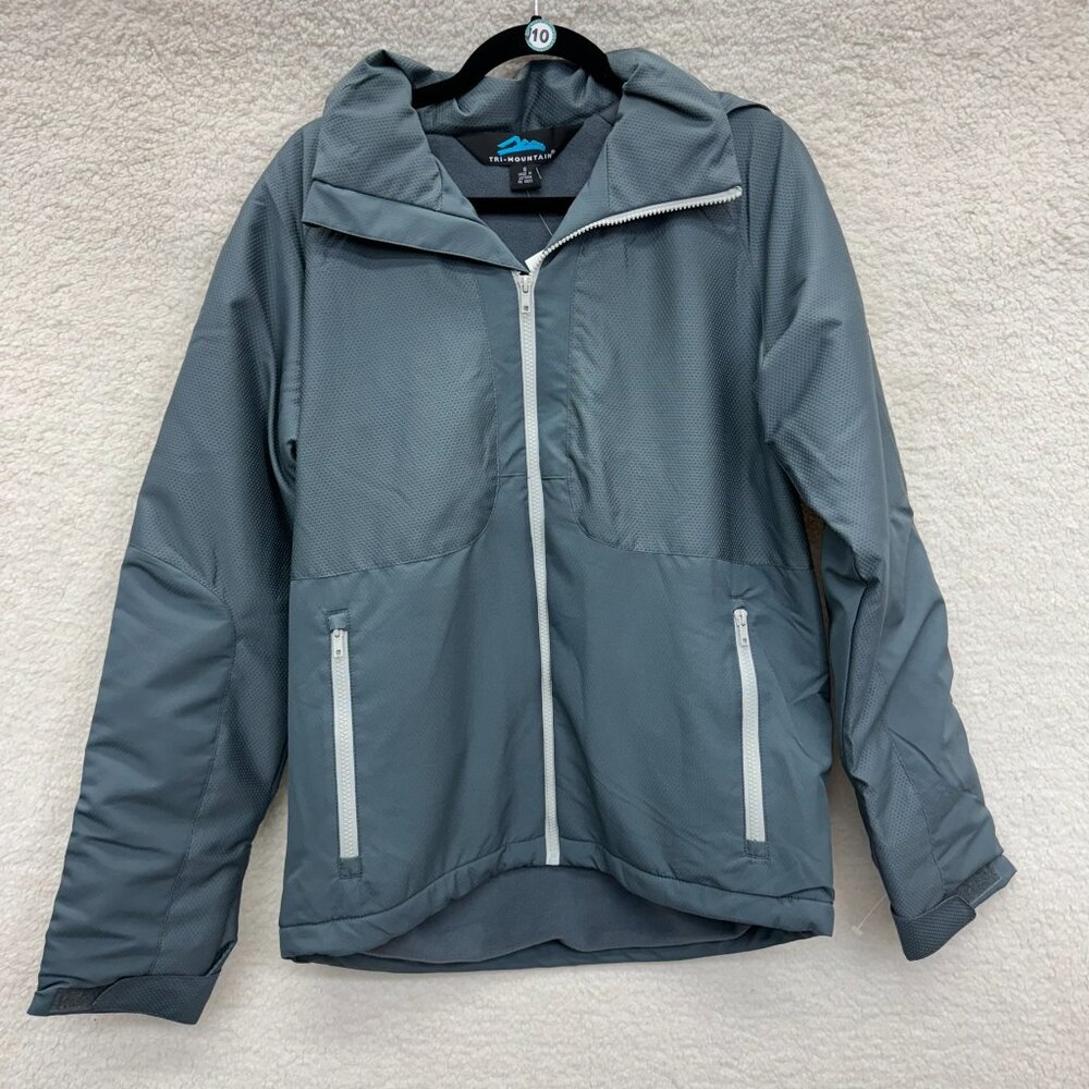 TRI-MOUNTAIN Full Zip Fleece Lined Jacket Size Small Gray Hooded Coat NEW